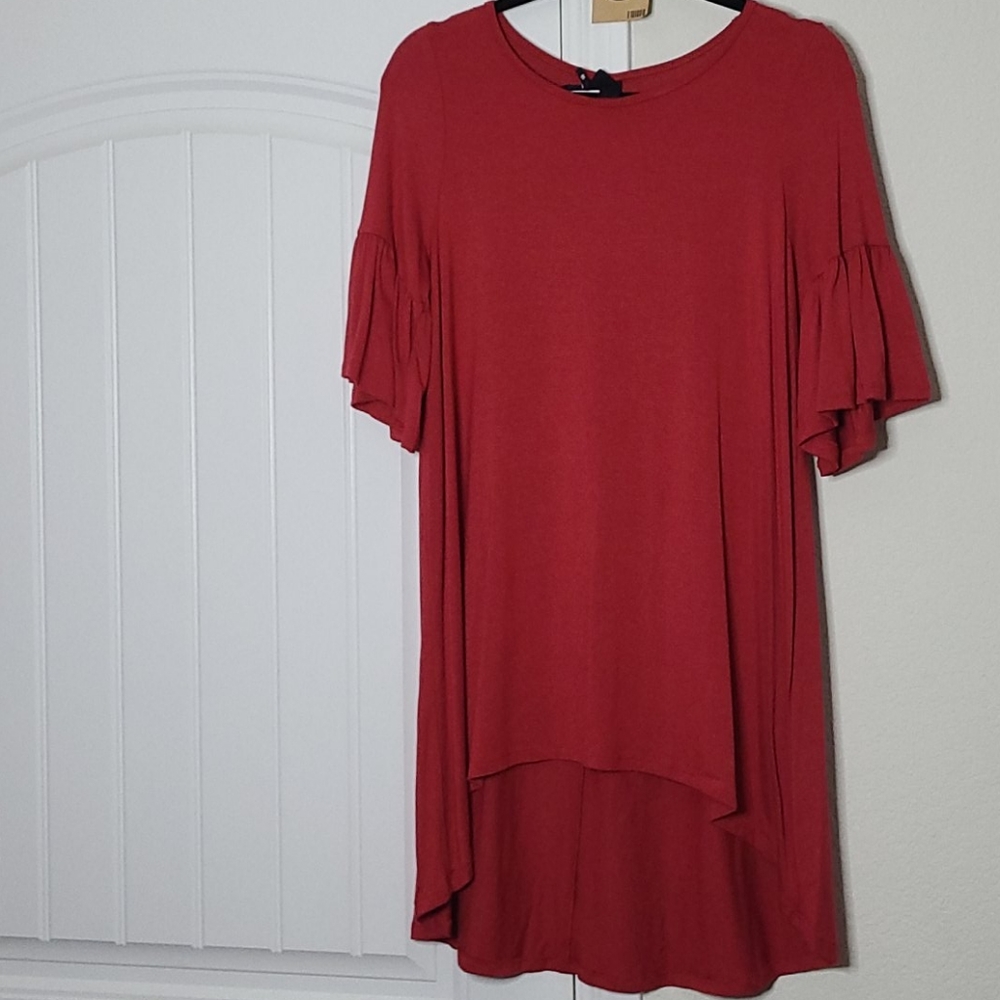 Women's red ruffle sleeve tunic